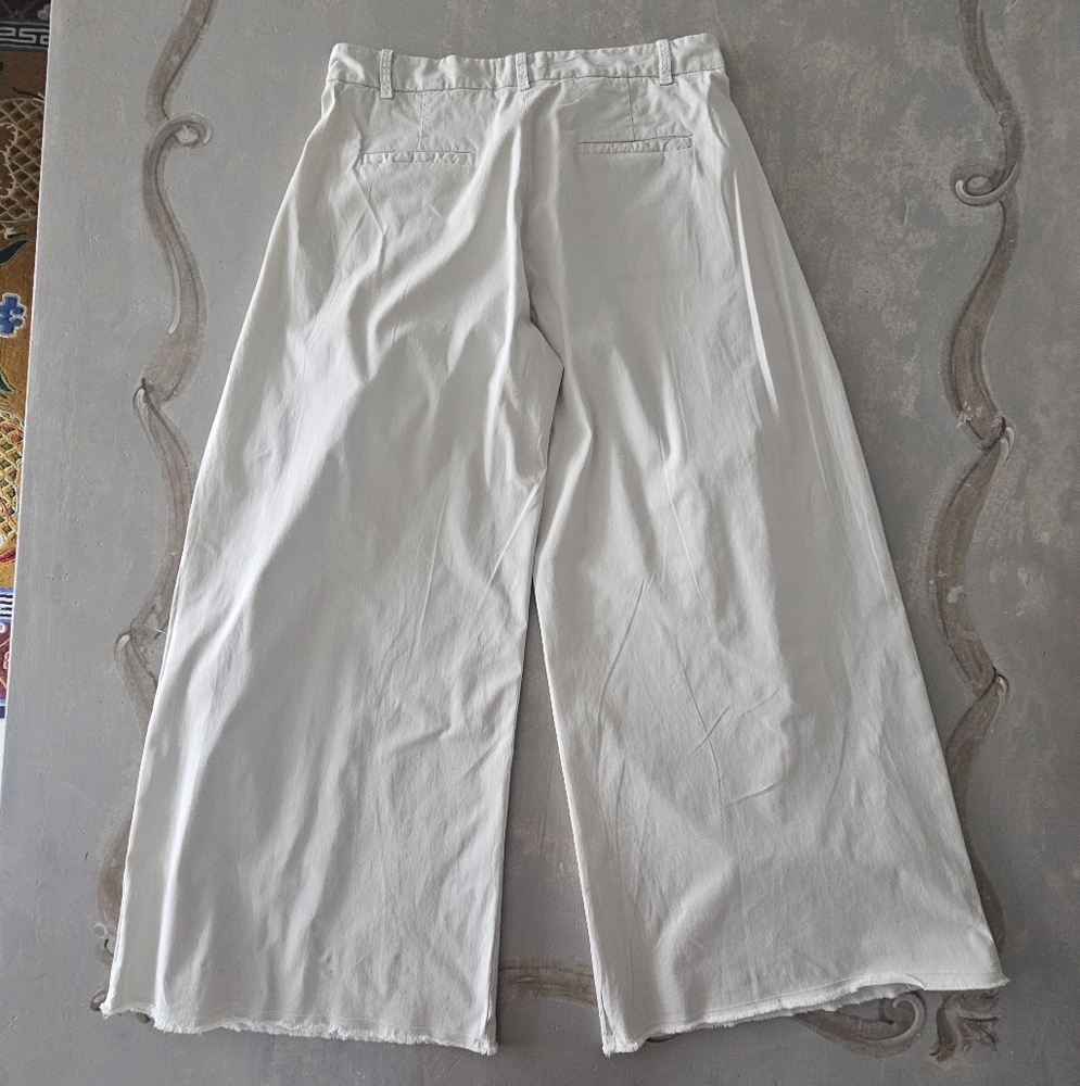 Nili Lotan Dilon Buff Pleated High Waist Ultra Wide Leg Raw Hem Khaki Pants - Picture 7 of 15